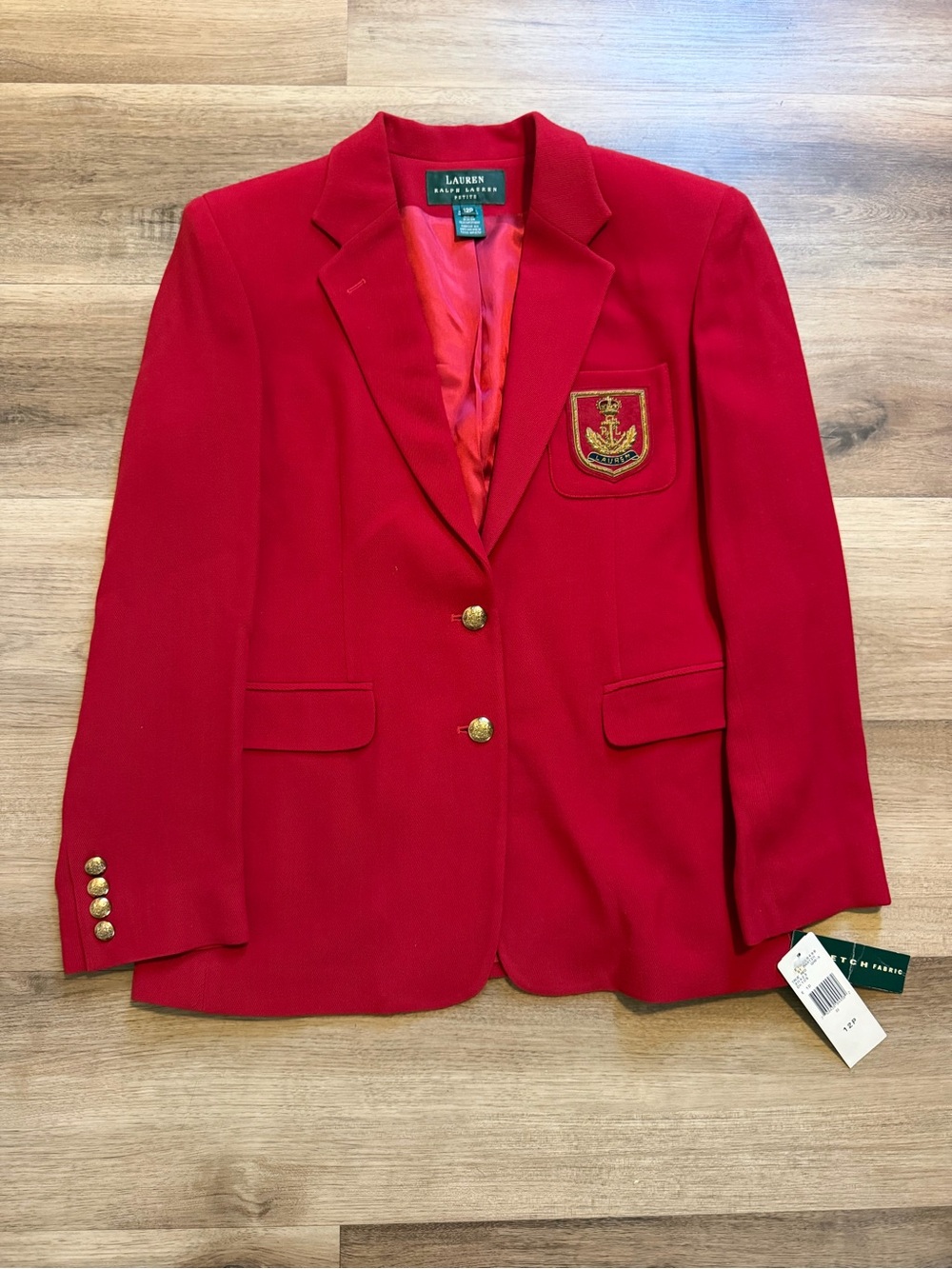Lauren Ralph Lauren Petite Red Wool Blazer Gold Crest Buttons Size 12P NWT